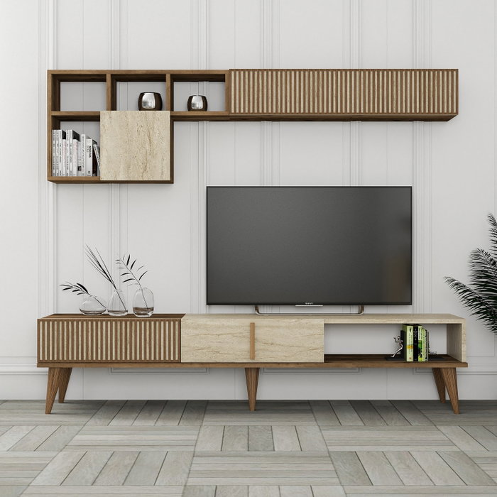 Hanah Home Milan Conjunto de Muebles de Salón Nogal y Travertino Hanah Home Milan Conjunto de Muebles de Salón Nogal y Travertino